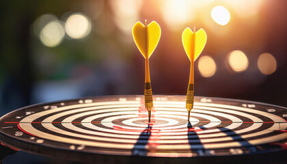 Dartboard with red dart hitting the bullseye, symbolizing success and precise aim