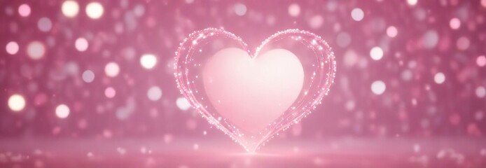 Pink abstract background with glowing white heart shape bokeh, heart shape, bokeh, white
