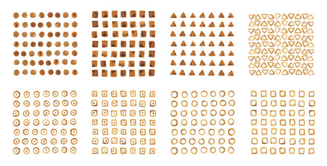 水彩で描いた幾何学模様のテクスチャのセット
