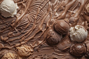 Melted Chocolate And Vanilla Ice Cream Scoops