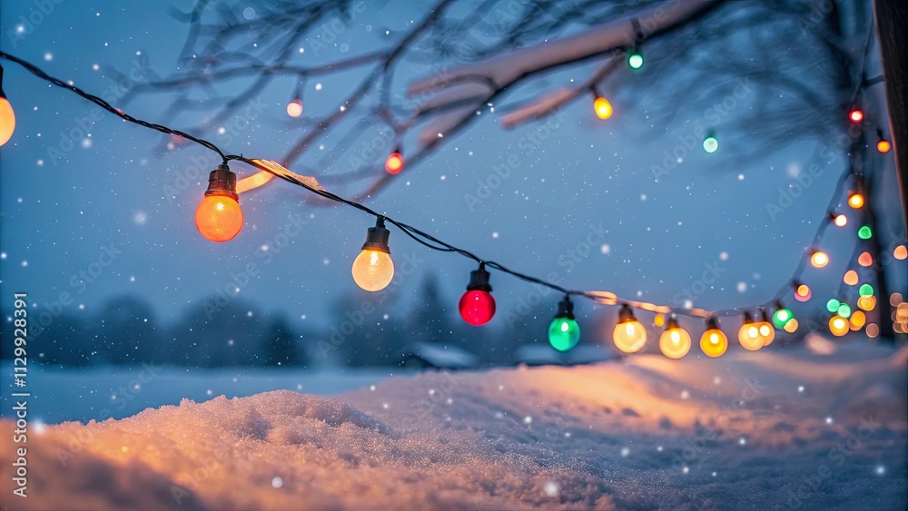 Poster a christmas tree with lights hanging from a tree branch