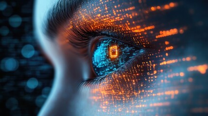 Eye Portrait Cyberpunk Digital Data Streams Artificial Intelligence Automation Future Technology