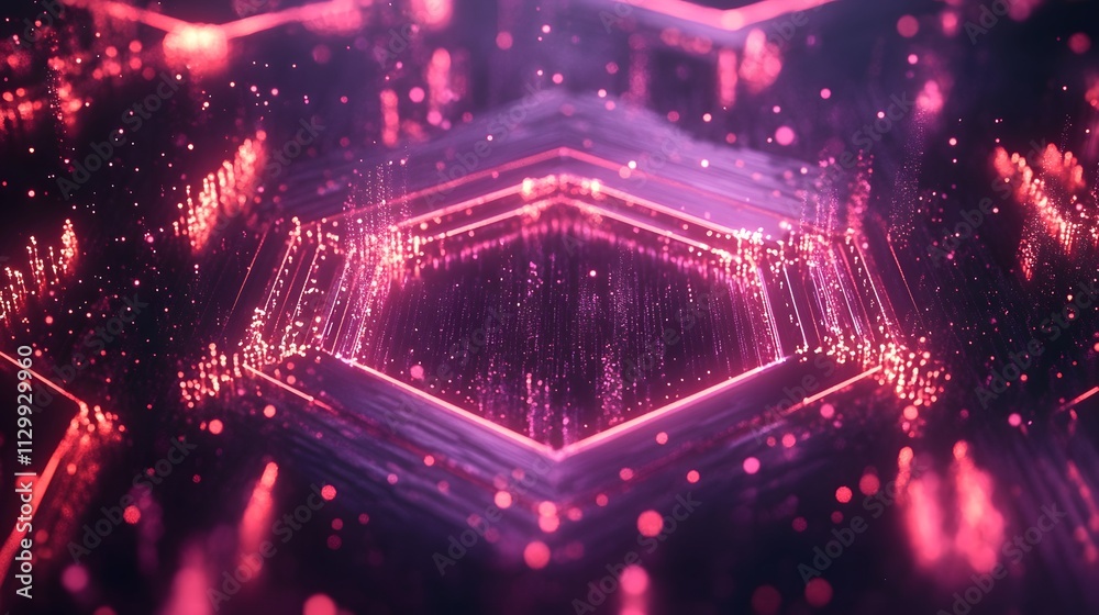 Poster abstract pink hexagonal light particle display