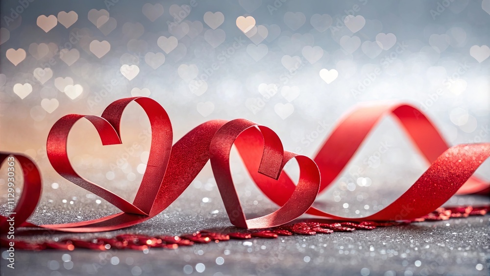 Poster a red ribbon with three hearts on it