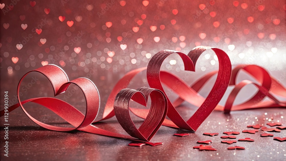 Poster a red ribbon with three hearts on it