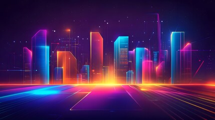 Fototapeta premium Neon Cityscape Digital Art Futuristic Skyline