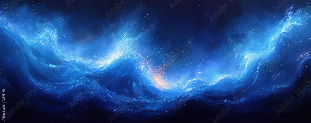 Aufkleber blue light waves flowing through dark background abstract design with ethereal glow