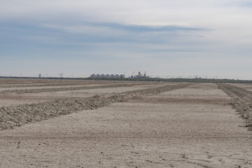 Geothermal plant. Salton Buttes volcanic field, South Shore of the Salton Sea, California. Lake beds