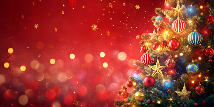 red christmas background decorated with christmas ornaments