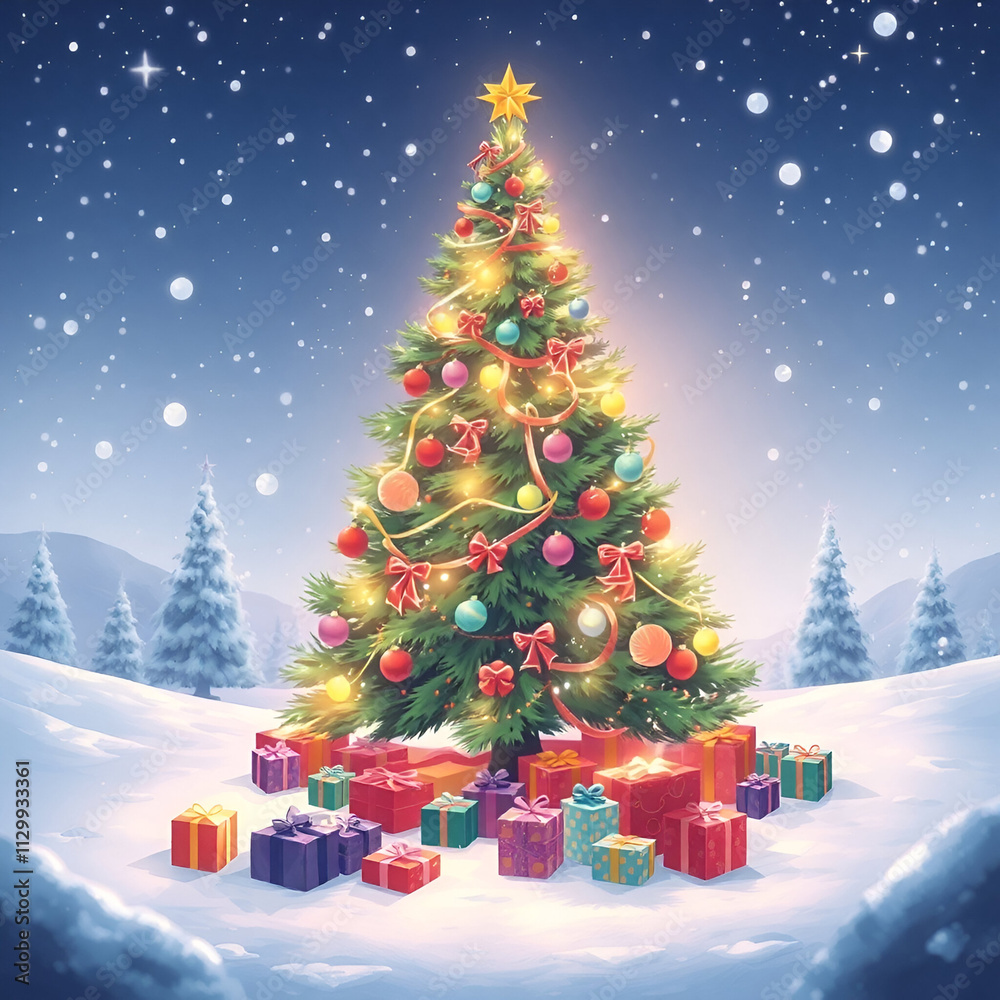 Fototapete Christmas and Happy New Year Background with Snowflakes on red background generative AI tools