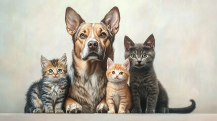 A Perfect Family Portrait &ndash; Dog and Three Adorable Kittens
