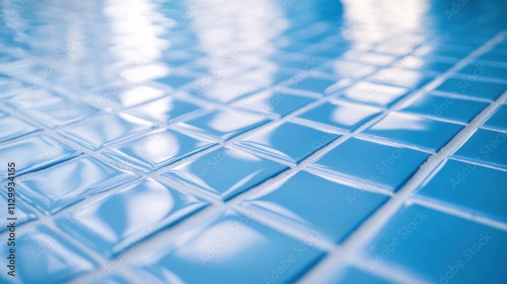 Wall mural Close-up of a swimming pool’s tile grout with focus on the cleanliness and texture, indoor setting with bright focused lighting, Clean style