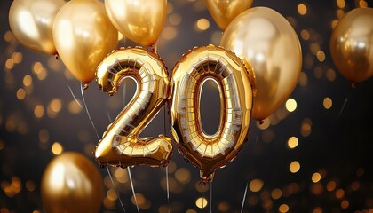 Golden Balloon Number 20 Birthday Celebration Greeting Card Anniversary Event Festive Decoration