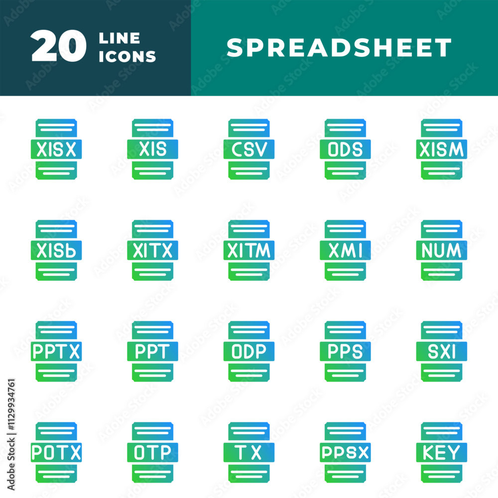 Fototapete Spreadsheet Gradient Icon Collection. Document file type icon design, suitable for document file type.