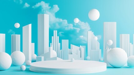 Fototapeta premium White cityscape with skyscrapers on a blue background, 3D rendering