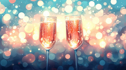 Cheers to festive celebration with sparkling drinks and vibrant lights!