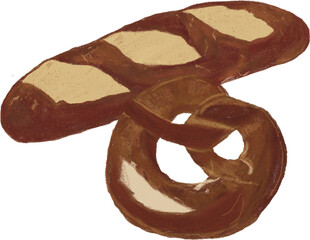 Baguette pretzle bread dessert food design vector / 바게트 프레즐 빵 디저트 음식 디자인 벡터