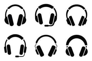 Set of headphone icons in various shapes. isolated vector on white background.