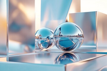 Reflective spheres and geometric shapes in a modern abstract setting