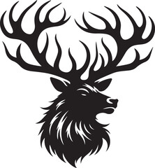 A regal stag head silhouette with majestic antlers vector black