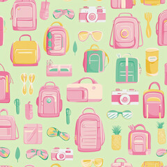 Holiday Travel Essentials Fun Pattern pink color, AI Generated Image