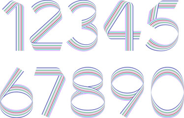Folded striped ribbon numbers in light colors