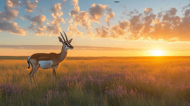 Gazelle in sunset grassland.