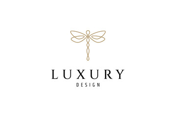 golden dragonfly logo in luxury linear design style