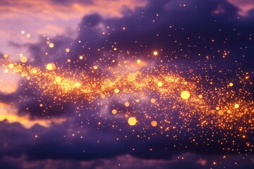Fototapeta premium Beautiful Golden Particles in a Vibrant Cloudy Sky at Dusk