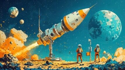 Naklejka premium Launching a message capsule into deep space a team's journey beyond earth science exploration and the infinite