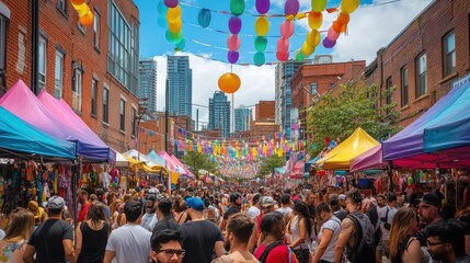 Fototapeta premium Outdoor countdown celebration with vibrant food stalls, street performances, and a colorful festival energy