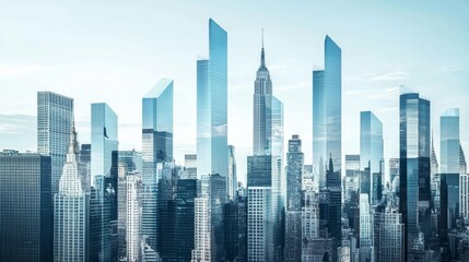 Fototapeta premium city skyline with modern tall buildings that get taller from left to right like a growth chart