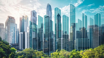 Obraz premium city skyline with modern tall buildings that get taller from left to right like a growth chart