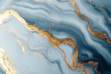 Elegant Blue and Gold Marble Texture with Wavy Patterns and Swirls