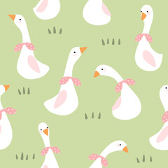 gooses with pink polka dot bows seamless pattern