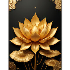 Golden lotus flower on dark background. 3d vector illustration. Design for Instagram, Facebook wall painting.