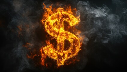 Flaming Dollar Sign Symbol with Smoke