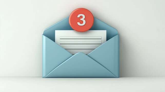 Light blue envelope with unread messages icon. Graphic shows email notification. Simple design. Modern illustration. Digital communication concept. Isolated on white background. Easy to use for web