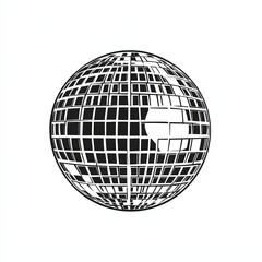 Minimalist stroke lines create a black and white silhouette of a disco ball, capturing the essence of nightlife and dance parties in an abstract style