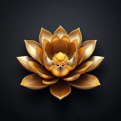 Golden lotus flower on dark background. 3d vector illustration. Design for Instagram, Facebook wall painting.