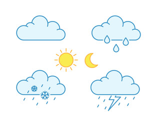 Meteorology icon. Weather forecast for day and night, Rainy, snowflakes, cloudy, storm