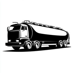 This design features a black and white silhouette of a fuel tanker, characterized by minimalist stroke lines creating an abstract yet recognizable form