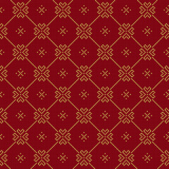 Chinese seamless tracery square round geometric pattern red and golden background. Seamless pattern with Ideal for printing on fabric, paper and cards.