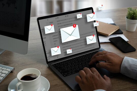 man reading e-mail on smartphone email inbox Communication Connection message to mailing contacts phone Global Letters Concept