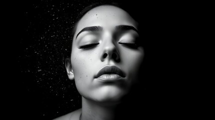 A surreal monochrome depiction of a face dissolving into particles, symbolizing the ethereal link between dreams, reality, transformation, and human consciousness.

