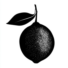 This artwork features a black and white silhouette of a lemon, created with minimalist stroke lines to evoke a modern and abstract style that emphasizes simplicity