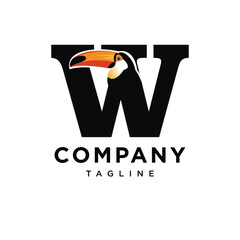 Letter W Toucan Logo Icon Vector