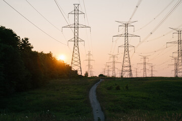 power lines on the sunset