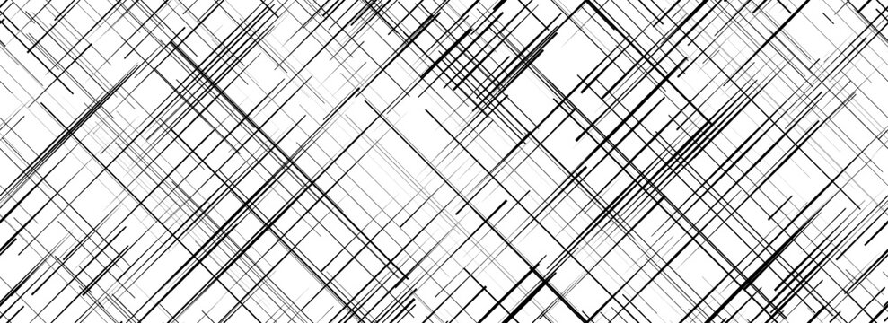 Black cross hatch seamless pattern. Diagonal line repeating texture surface. Rough sackcloth or burlap fabric material background. Crosshatch linen canvas overlay wallpaper. Vector backdrop