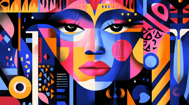 Bold abstract cinematic expressionism vibrant colors geometric patterns avant-garde art. Omnipresent. Illustration